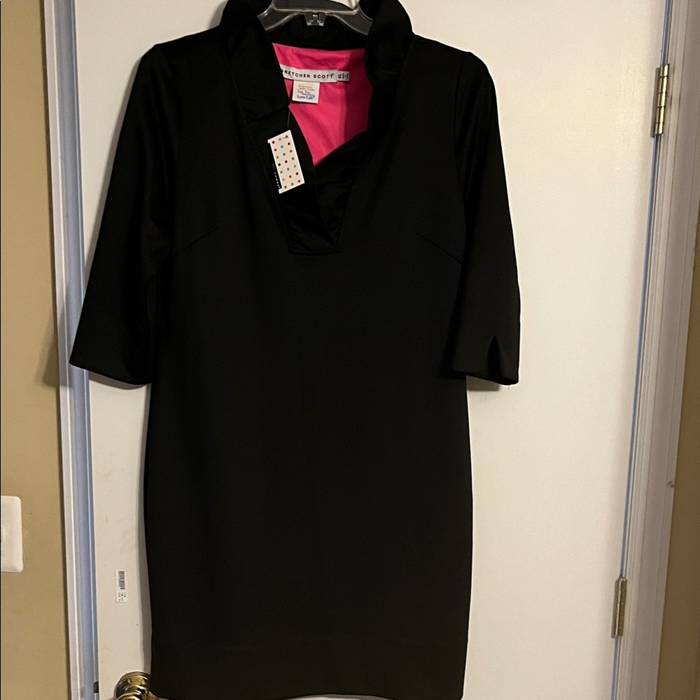 Gretchen Scott Designs Black Dress with Vibrant Pink Accent